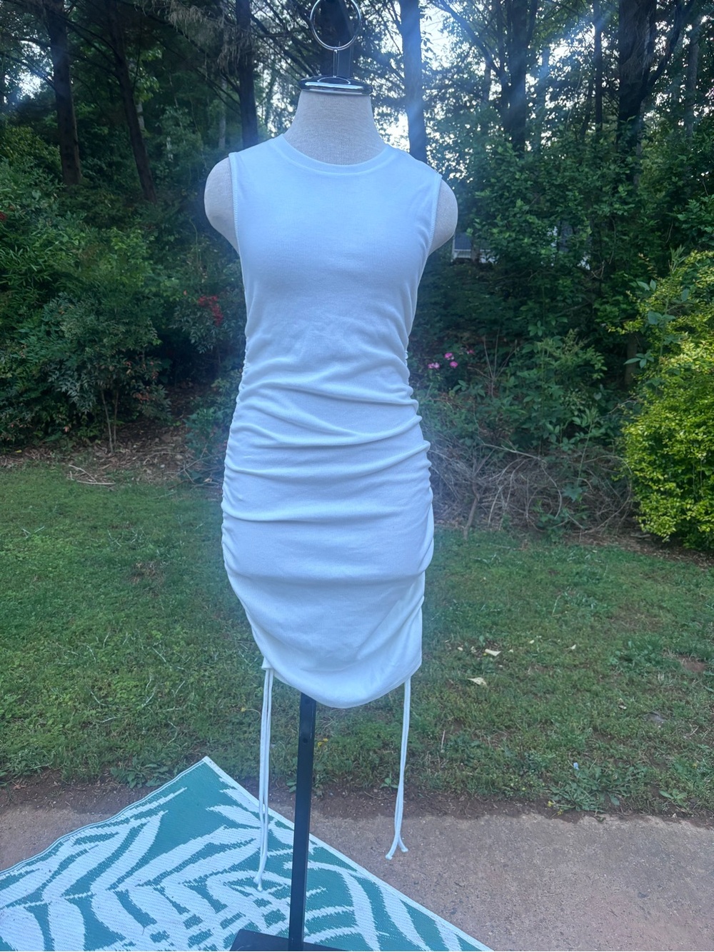 Sleeveless White Ruched Mini Dress with Side Tie